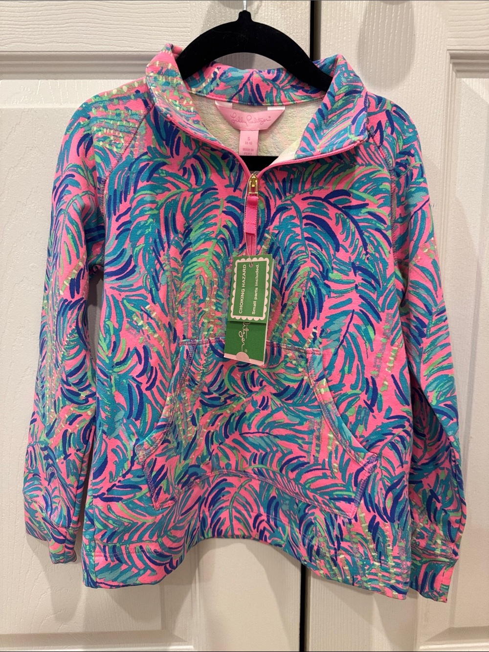 Lilly Pulitzer Kids Coral Pink & Teal Leaf Half-Zip Pullover
